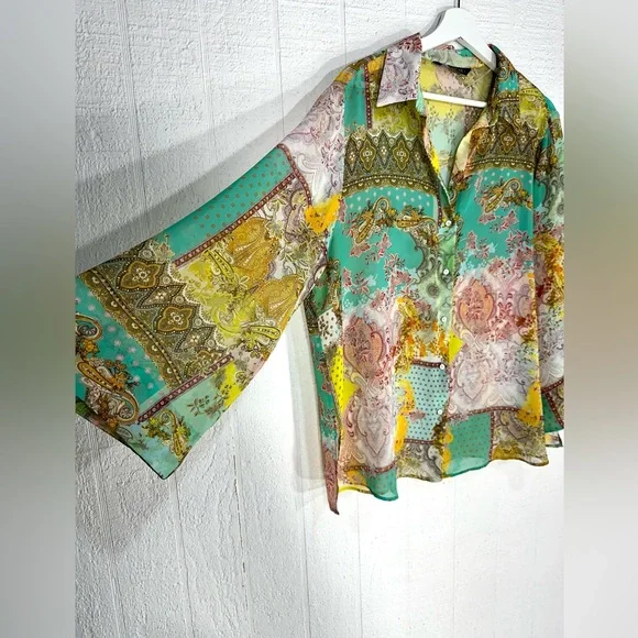 Zara sheer patch work button down shirt - Picture 2 of 11